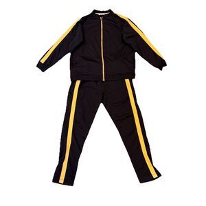 Zara trafaluc Black Yellow Stripes Track Suit Jacket & Pants Small Medium Vtg